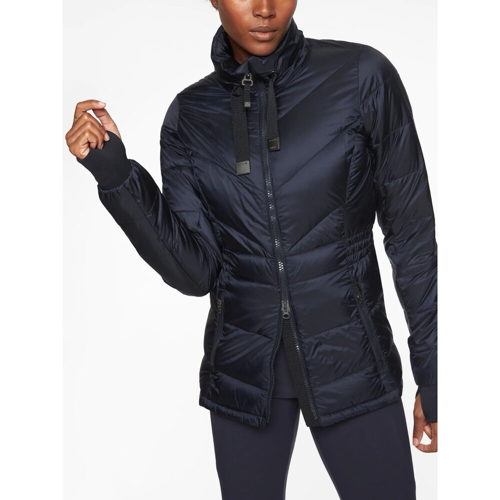 Athleta Banner Peak Goose Down Jacket Captain Navy Blue Large Puffer Warm